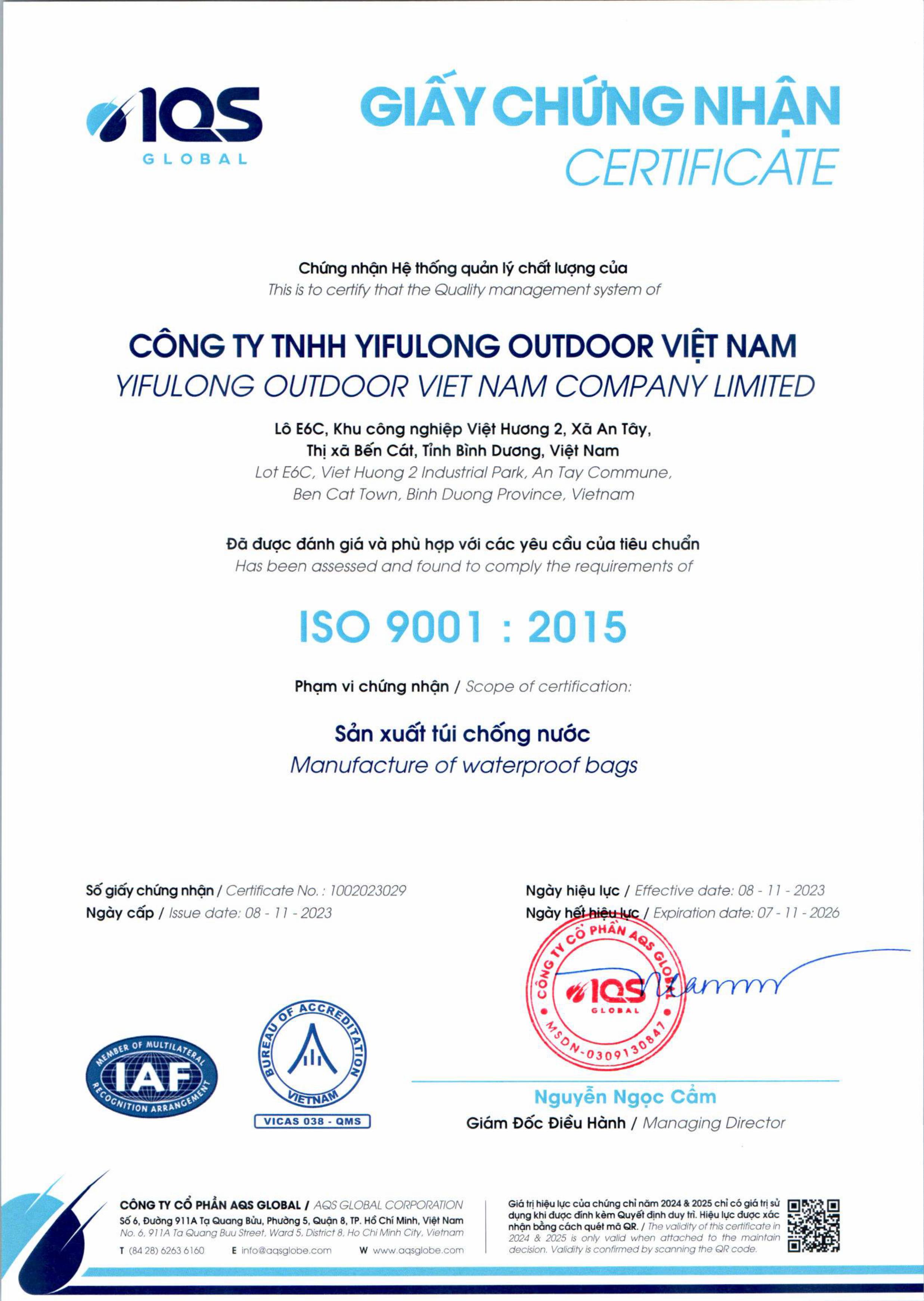Sealock Vietnam factory certifications including ISO 9001 and SCAN 97 score report.